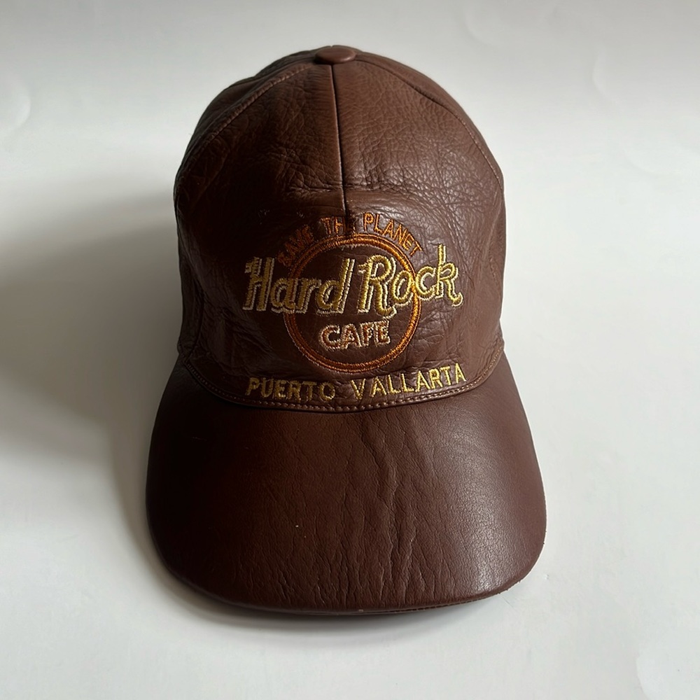 Vintage Hard Rock Cafe Hat / Valcro / Leather / Save The Planet Puerto Vallarta